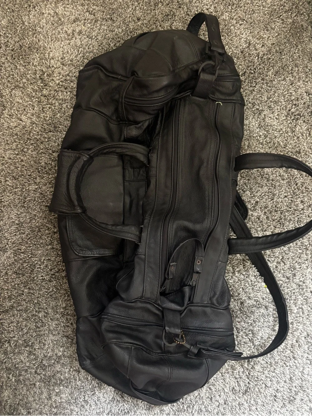 Vintage Talon Black Leather Travel Duffel Bag - Men's Weekend Bag
